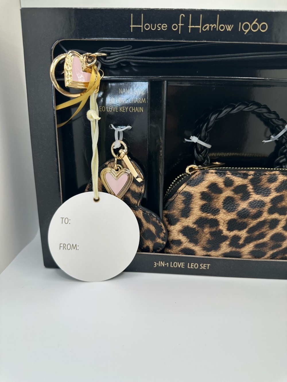 House of Harlow 1960 Leopard Mini Nano Bag Keychain Set NWT - Picture 3 of 5